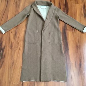 Aritzia Babaton Wool Cardigan Duster Coat XXS Camel Cream Minimalist EUC